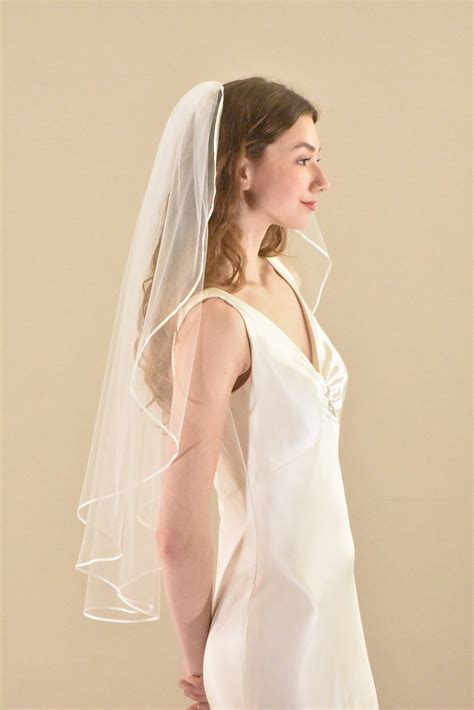 Classic Mid Length Veil with Thin Satin Ribbon Trim | WeddingVeil.com
