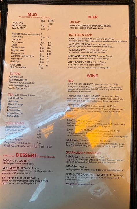 Menu at MUD SPOT aka MUD pub & bar, New York City