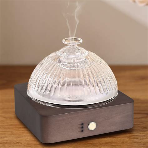 lecdura glass essential oil diffuser  glass reservoir wood base