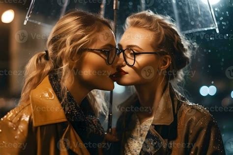 romantic young adult lesbian female couple kiss neural network ai