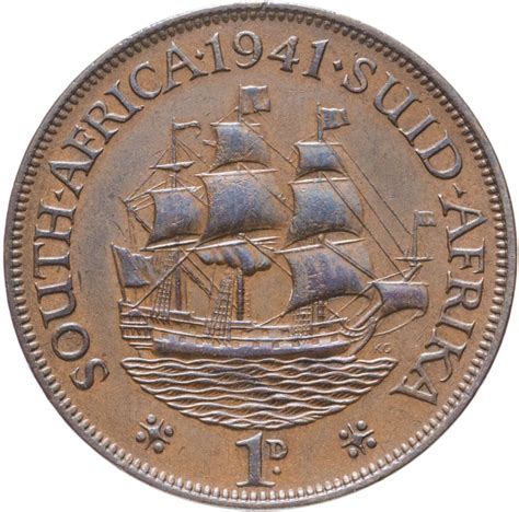 Монета ЮАР 1 пенни (penny) 1941 стоимостью 451 руб.