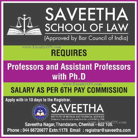 Saveetha School of Law, Chennai, Wanted Professor / Assistant Professor ...