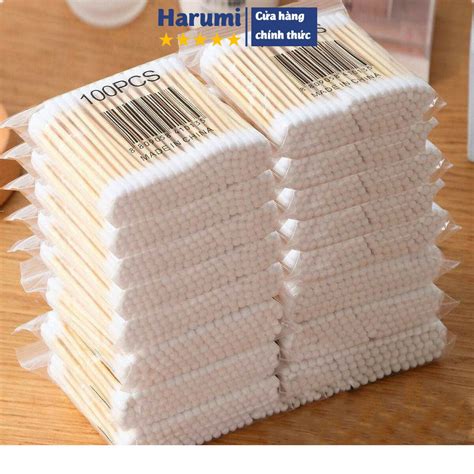 Tăm Bông Gỗ, 100 Tăm Bông Ngoáy Tai Thân Gỗ Khử Trùng 2 Đầu, Chắc Chắn ...