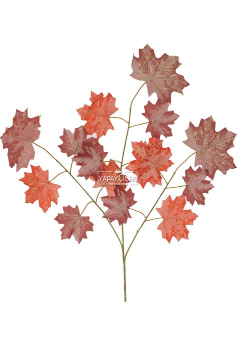 Yapay Pastel Çınar Ağacı Dalı 15 Yapraklı 65 cm Bordo-Kırmızı Yapay ...