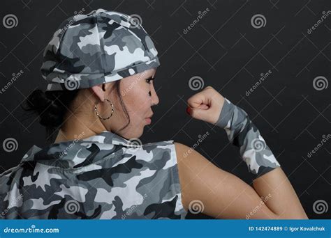 Portrait of Stylish Woman in Military Clothes Stock Image - Image of ...