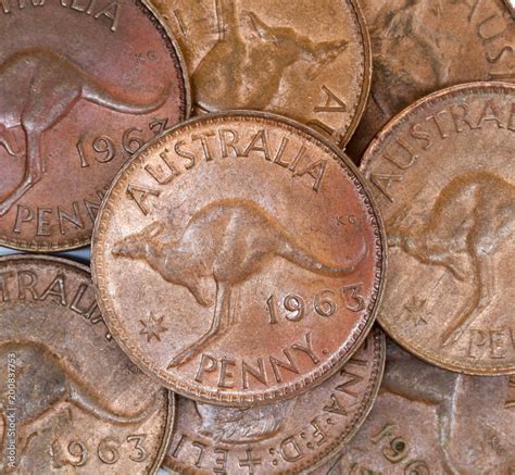 Old Australian Penny coins featuring the Kangaroo. Australia converted ...