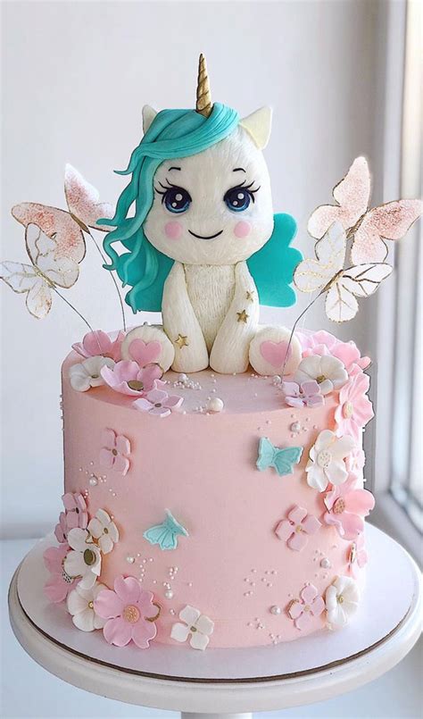 Cute Unicorn Cake Designs : Pink cake with unicorn & butterflies