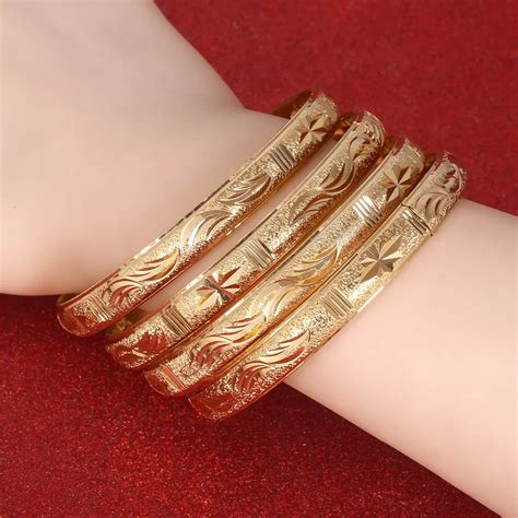 4pcs Ethiopian Jewelry Gold Color Bangles Dubai Gold Bangles for African Bangles&Bracelets for ...