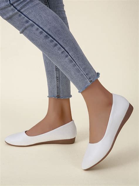 Minimalist Ballet Flats | SHEIN in 2023 | Womens white dress shoes ...