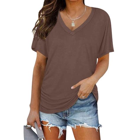 GceSteap Womens Short Sleeve V Neck Dolman Tops with Side Shirring