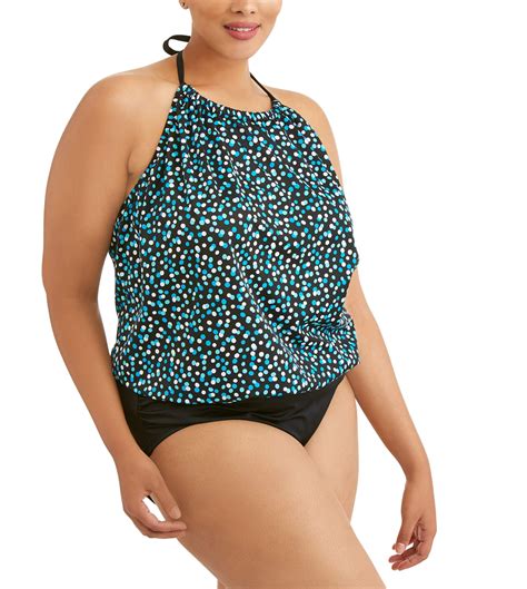 Simply Slim Women's Plus-Size High Neck Blouson One-Piece Swimsuit