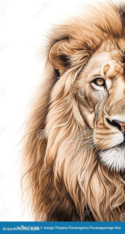 Lion Portrait Half Face Closeup Stock Illustration - Illustration of ...