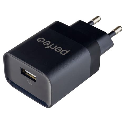 Perfeo сетевое зарядное устройство с разъемом USB, 1А, черный, тип 2 ...