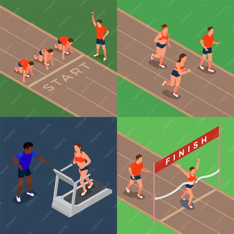 Free Vector | Running people 2x2 design concept with marathon runners