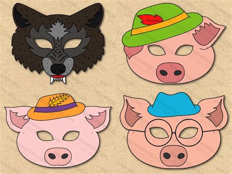 The Three Little Pigs, Big Bad Wolf Printable Mask Set, Paper DIY for ...