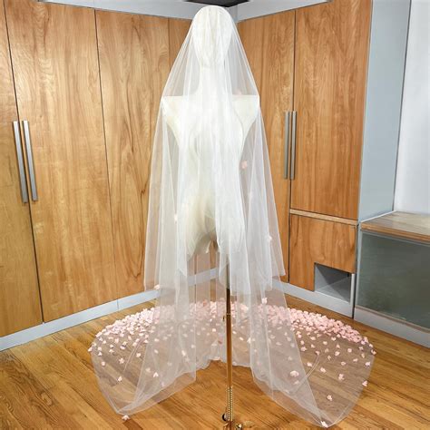 Pink Flowers Wedding Veil, Pink Bridal Veil, Blush Pink Bridal Veil