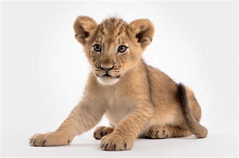 Premium AI Image | A lion cub sits on a white background.