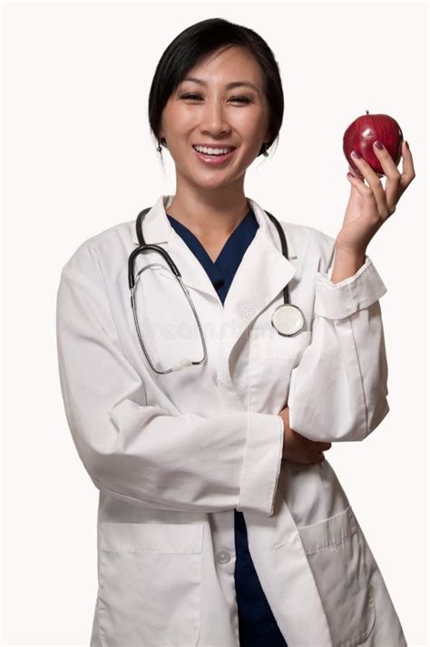 doctor  apple stock image image  brunette doctor