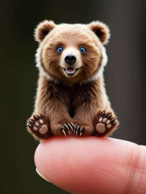 Cute and smiling grizzly bear on the tip of a person s finger | Premium ...