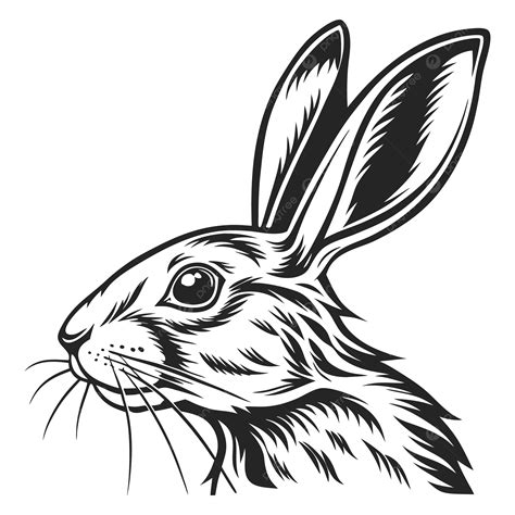 A Striking Black And White Illustration Of Rabbit S Head, Rabbit, Art