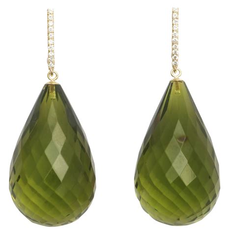 Long Yellow Amber Diamond Gold Drop Earrings at 1stDibs