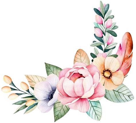 watercolor flowers and leaves on a white background