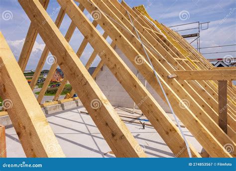 Roof Truss in Construction of a Newly Built House Stock Image - Image ...