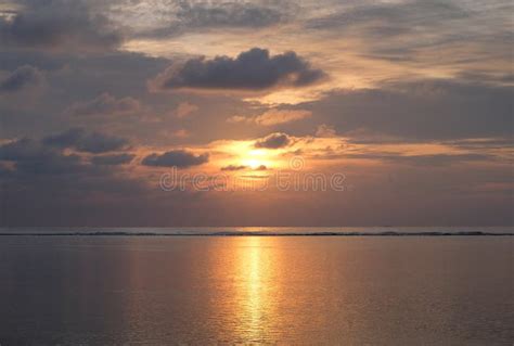 Sunset Above Wide Sea Horizon in Maldives Stock Photo - Image of ...
