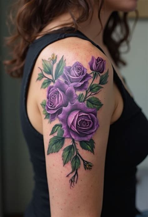 Rosas No Ombro Tattoo - Tatuagem de Rosas Violeta no Ombro Feminina v9 | Tatuagem no ombro ...