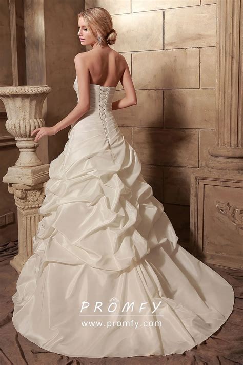 Ivory Taffeta Pick-up Skirt Ball Gown Wedding Dress - Promfy