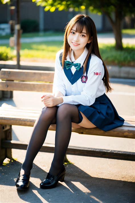 Arafed asian girl sitting on a bench in a school uniform - SeaArt AI