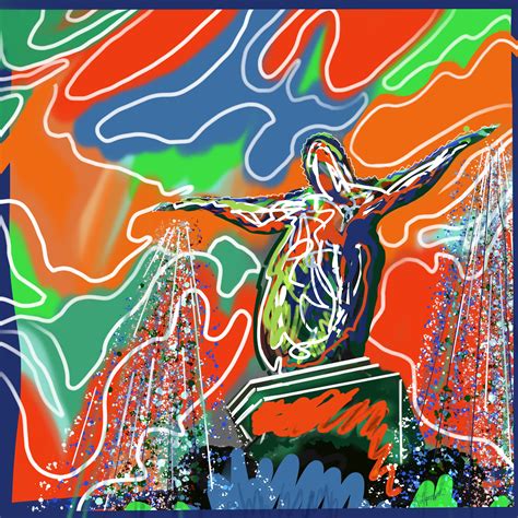 Funky Fountain Square - Digital Art Print 12 x 12 - Lipman Art Gallery