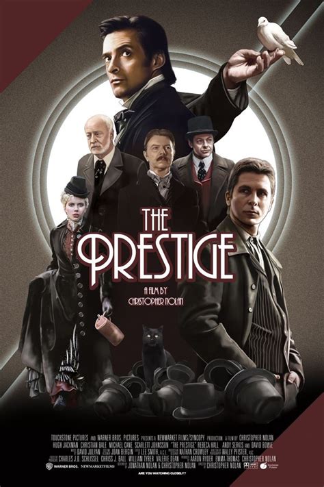 the prestige movie poster with men in suits and one bird on his arm ...