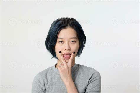 Young attractive Asian chinese malay woman pose face body expression