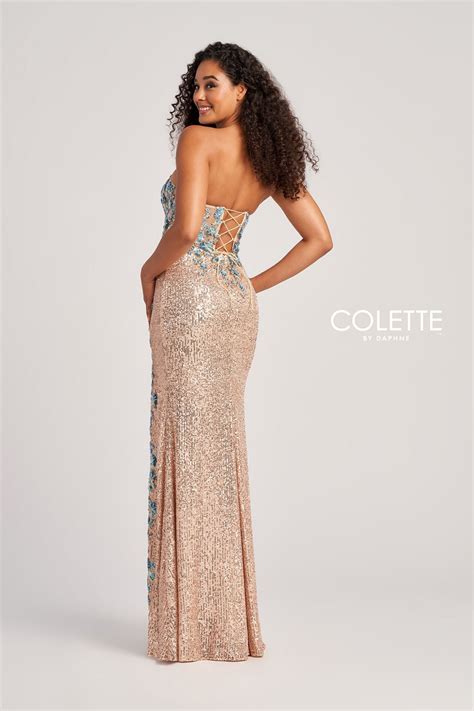 Champagne/Turquoise Colette CL5211 Long Sequin Formal Prom Dress for