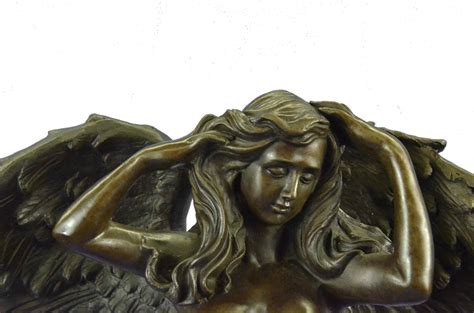 Signed 40 LBS Nude Arch Angel Bronze Sculpture Marble Base Mythical