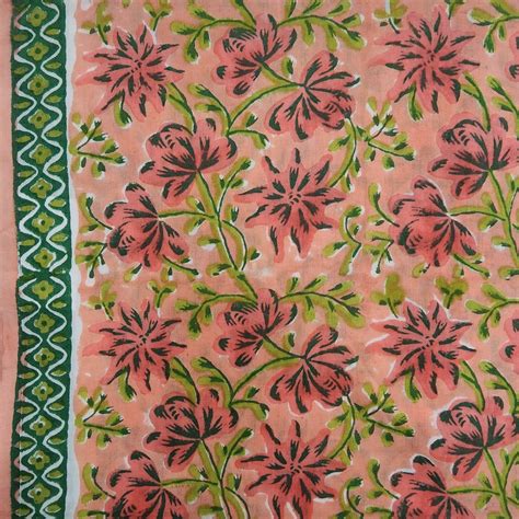 PRE-CUT 1.75 METERS Pure Cotton Jaipuri Peach With Dark Peach Jaal Han