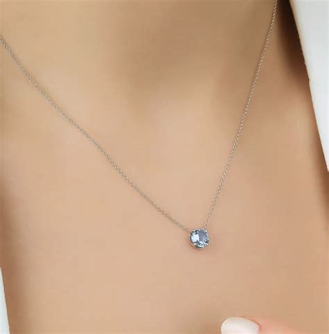 Aquamarine Solitaire Necklace, 14K Solid White Gold Aquamarine Necklace ...