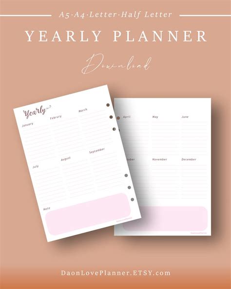 Printable Yearly Planner templates | Fillable Undated PDF journal paper ...