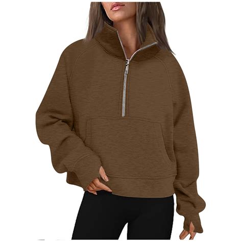 Yyeselk Women's Half Zip Cropped Sweatshirt Casual Fleece Quarter ...