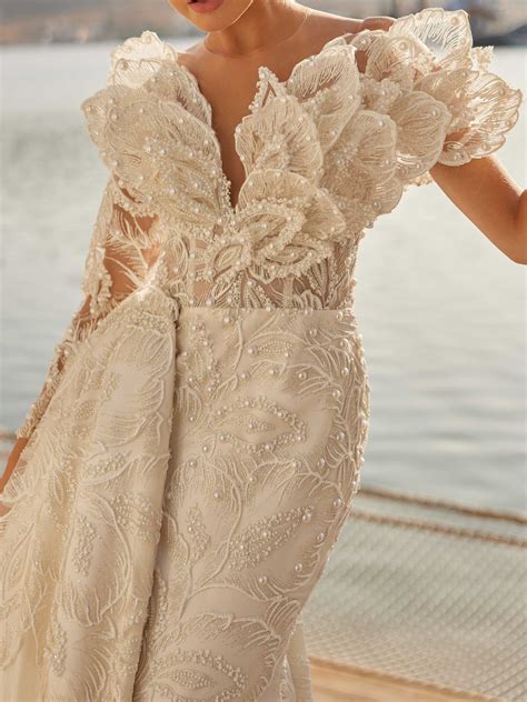 buy White Pearl Decorated Long Removable Train Gala Party Dress online