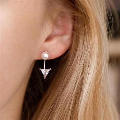 Silver Plated Pearl And Crystal Ear Jacket Earrings By Brand X