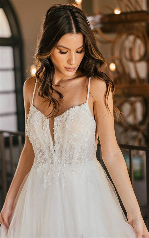 Ethereal Tulle Spaghetti Strap A-Line Wedding Dress with High Skirt Slit