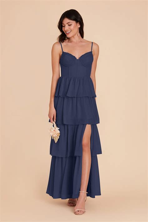 Lola Slate Blue Chiffon Bridesmaid Dress | Birdy Grey