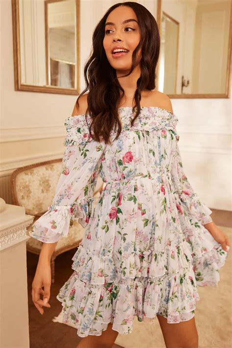 Floral Fantasy Chiffon Off-Shoulder Micro Mini Dress – Multi | Needle ...