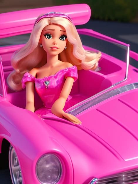 Premium AI Image | beautiful barbie doll on pink car