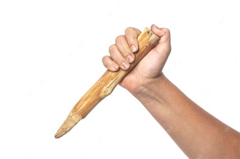 Premium Photo | Wooden stake in hand on a white background