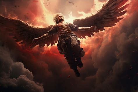 Lucifer falling from heaven red sky. Generate Ai
