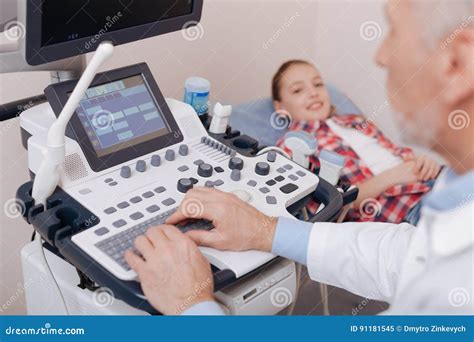 Bearded Sonographer Using Professional Equipment in the Hospital Stock Image - Image of patient ...