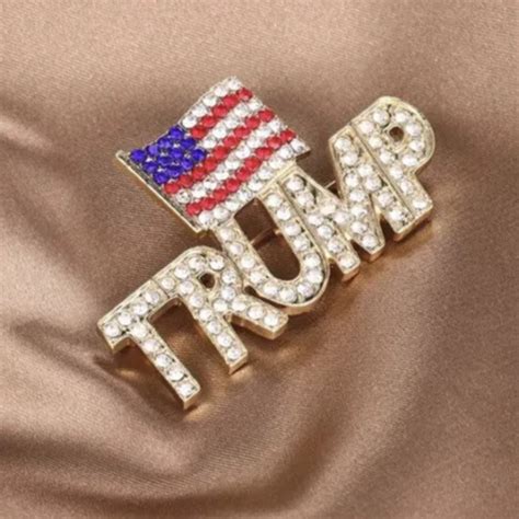 Jewelry | Trump Brooch Gold Rhinestones American Flag Pin 224 Make ...